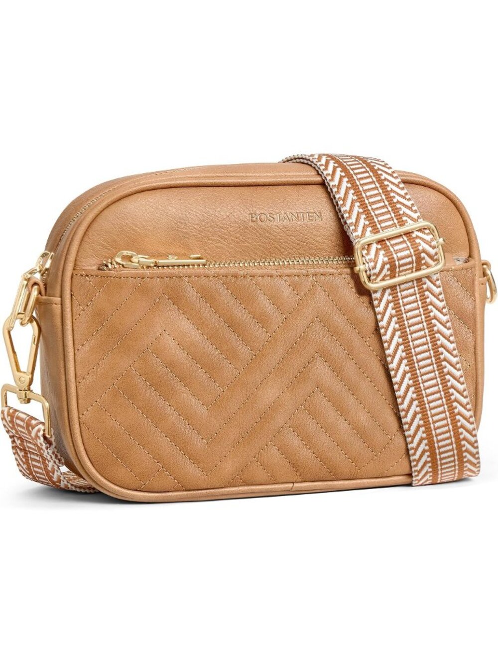 Women's Camel Brown Quilted Small Vegan Leather Purses Adjustable Crossbody Bag